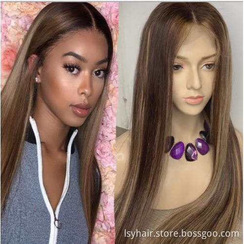 Human Hair Wigs With Lace Frontal Blonde Brown Highlight Mix Color Custom Wig, Private Label Personal Design Wig